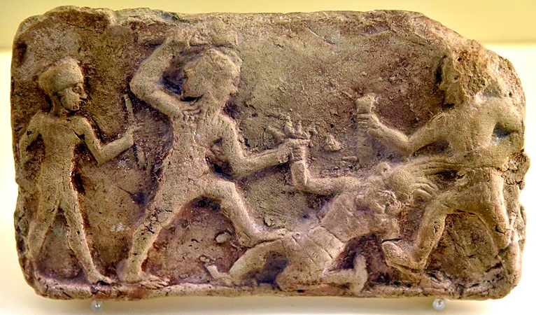 Gllgamesh and Enkidu slaying Humbaba; roots revealed