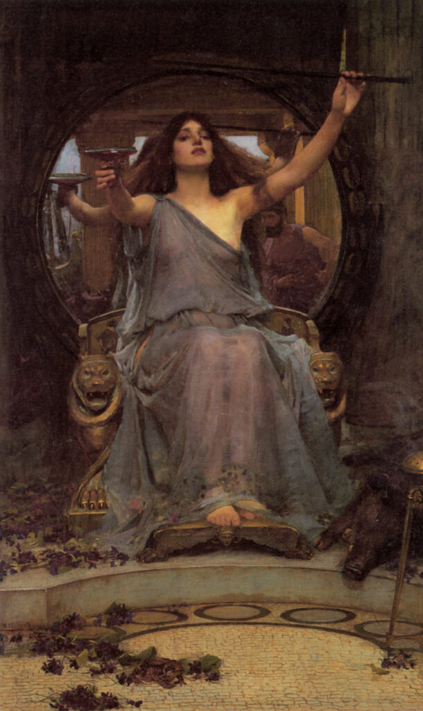 Circe offering a cup to Odysseus.